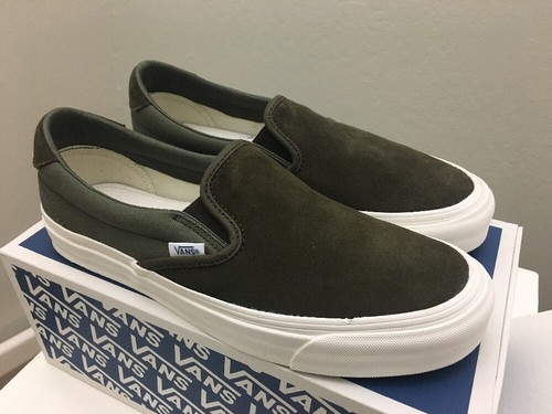 army green vans slip on